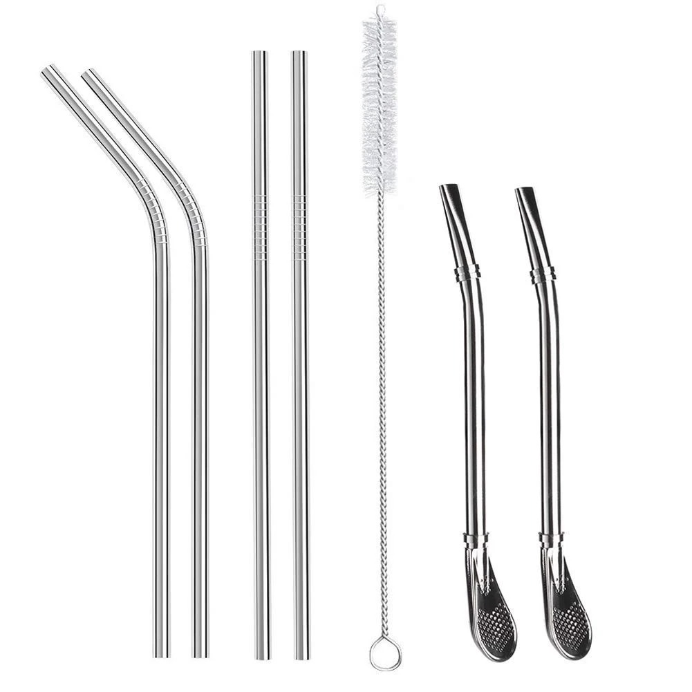 Stainless steel straw reusable 7 piece set Bombilla straw cleaning