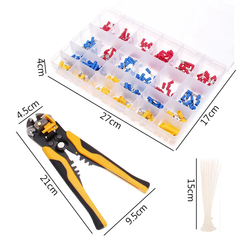 

New 400pcs Connectors Electrical Wire Terminal Block Kit with Cutter Stripper Plier Crimper For Wire From 10AWG to 24AWG