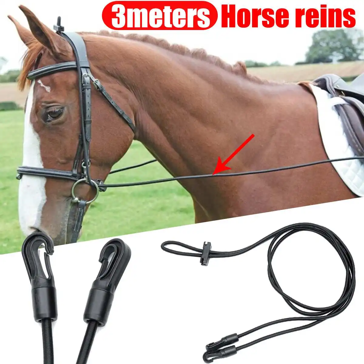 

3 Meters High Stretch Nylon Black Portable Horse Bridle Reins Head Collar Rope Halter Horse Riding Equipment Control Attachment