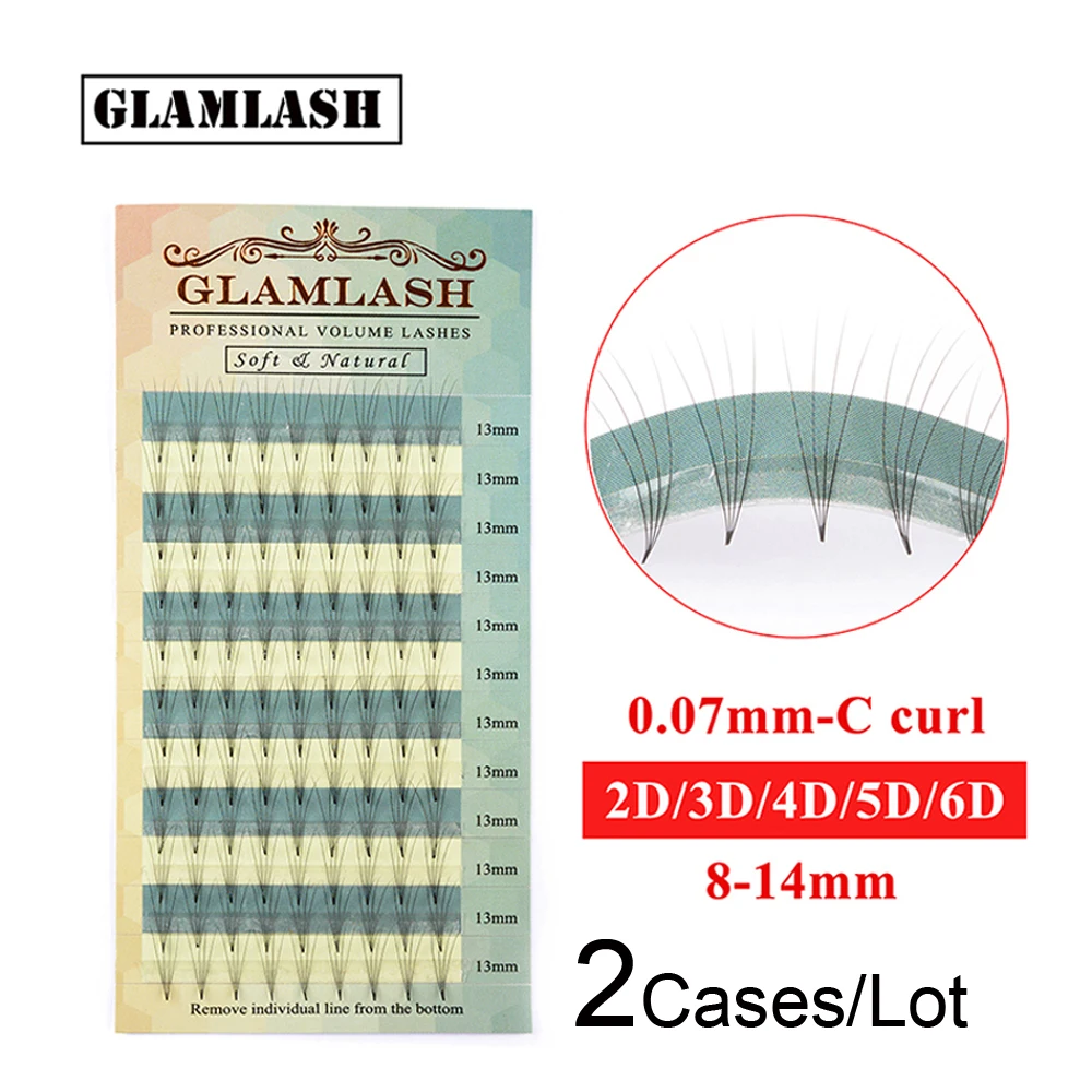 

GLAMLASH Wholesale 2 Cases 2d/3d/4d/5d/6d Pre Made Volume fans Faux Mink Premade Russian Volume Lash Eyelash Extension Supplies