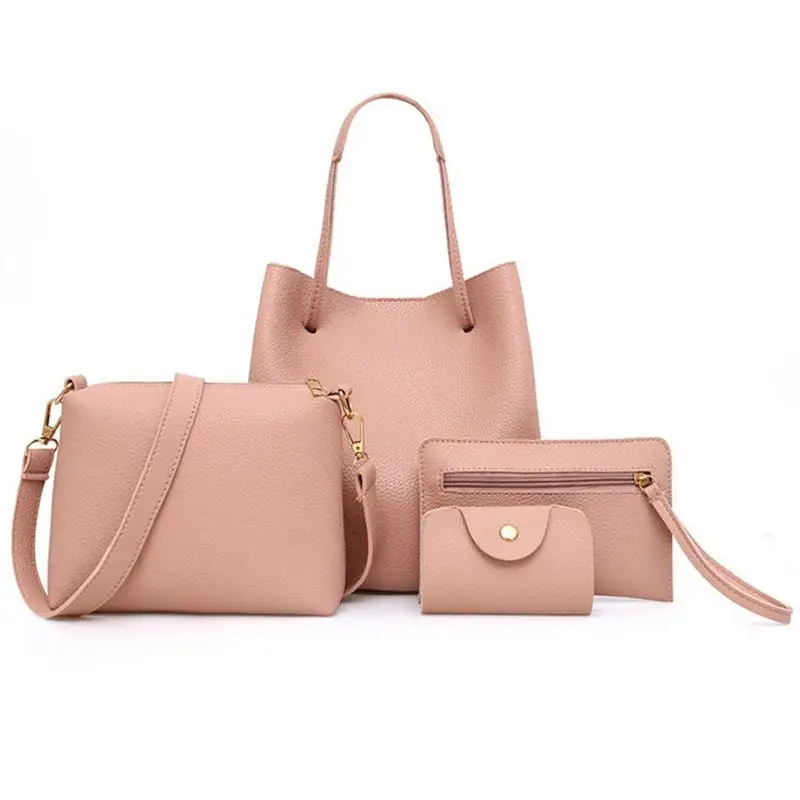 Solid Fashion Small Big Shoulder Bag Four Pieces A Set Handbag Crossbody Messenger Hand Bags For Women Female Ladies Bag PU Tote