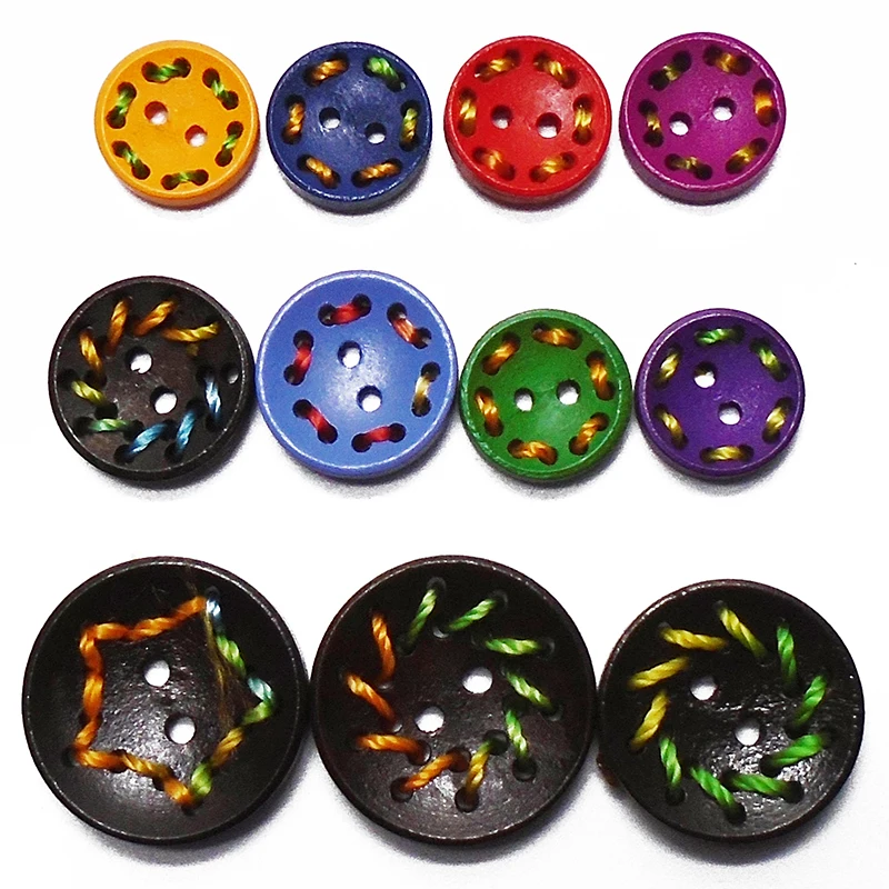 

ZIEENE 5PCs 10PCs 20PCs 30PCs Mixed Colorful Thread Line Big Round Wooden Buttons DIY Sewing Scrapbooking Wood For Clothes Shoes