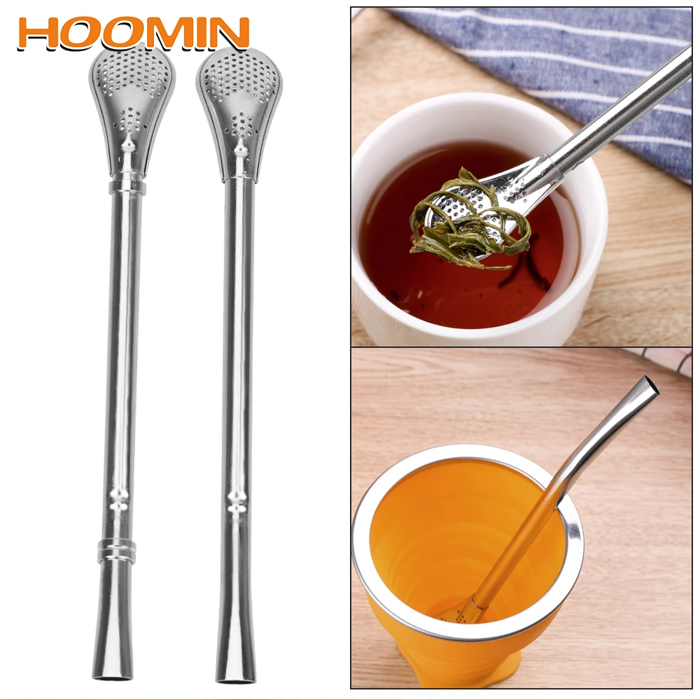 

HOOMIN Drinking Straw Spoon Stainless Steel Juice Residue Spoon Tea Filter Reusable Tea Tool Yerba Mate Straw Bar Accessories