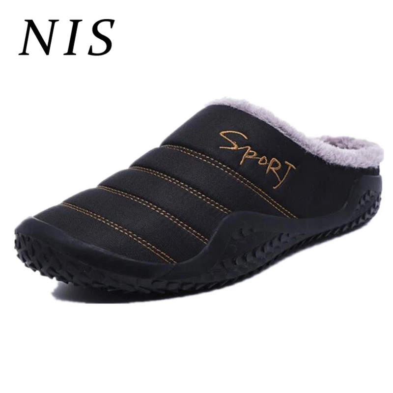

NIS Plus Size Waterproof Cloth Warm Plush Winter Slippers Men Shoes Soft Sole Non-slip Floor Home Slippers Mens Shoes Zapatos