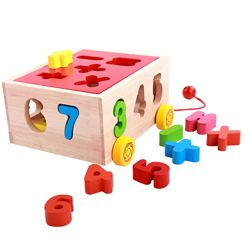  Wooden Pull Car Number Blocks Sorting Matching Game Color Shape Recognition Montessori Educational 