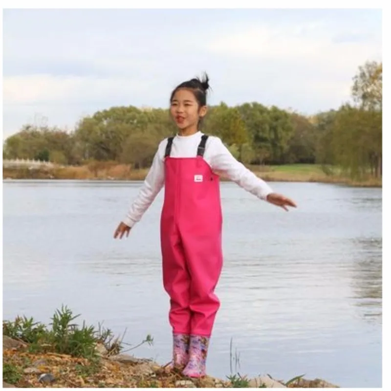 

EU 25-36 Kids Waterproof Wader Pants With Rain Boots Outdoor Girl Boy Playing Water Angling Beach Fishing Suspender Trousers