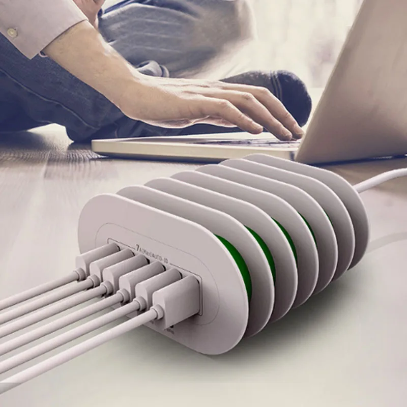 

5V 7A 6-Ports Multi-port Moible Phone Charger Station Dock Refit Plug EU Phone Charger Desktop USB Charging for Multiple Devices