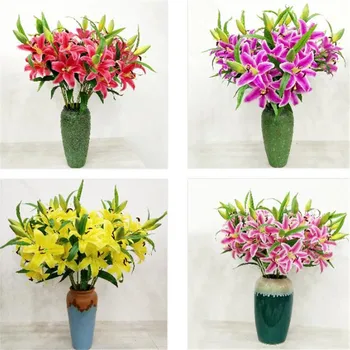 

30Pcs Artificial Lily four heads Real Touch Lily PU flower for Wedding Centerpieces Home Floral Decoration