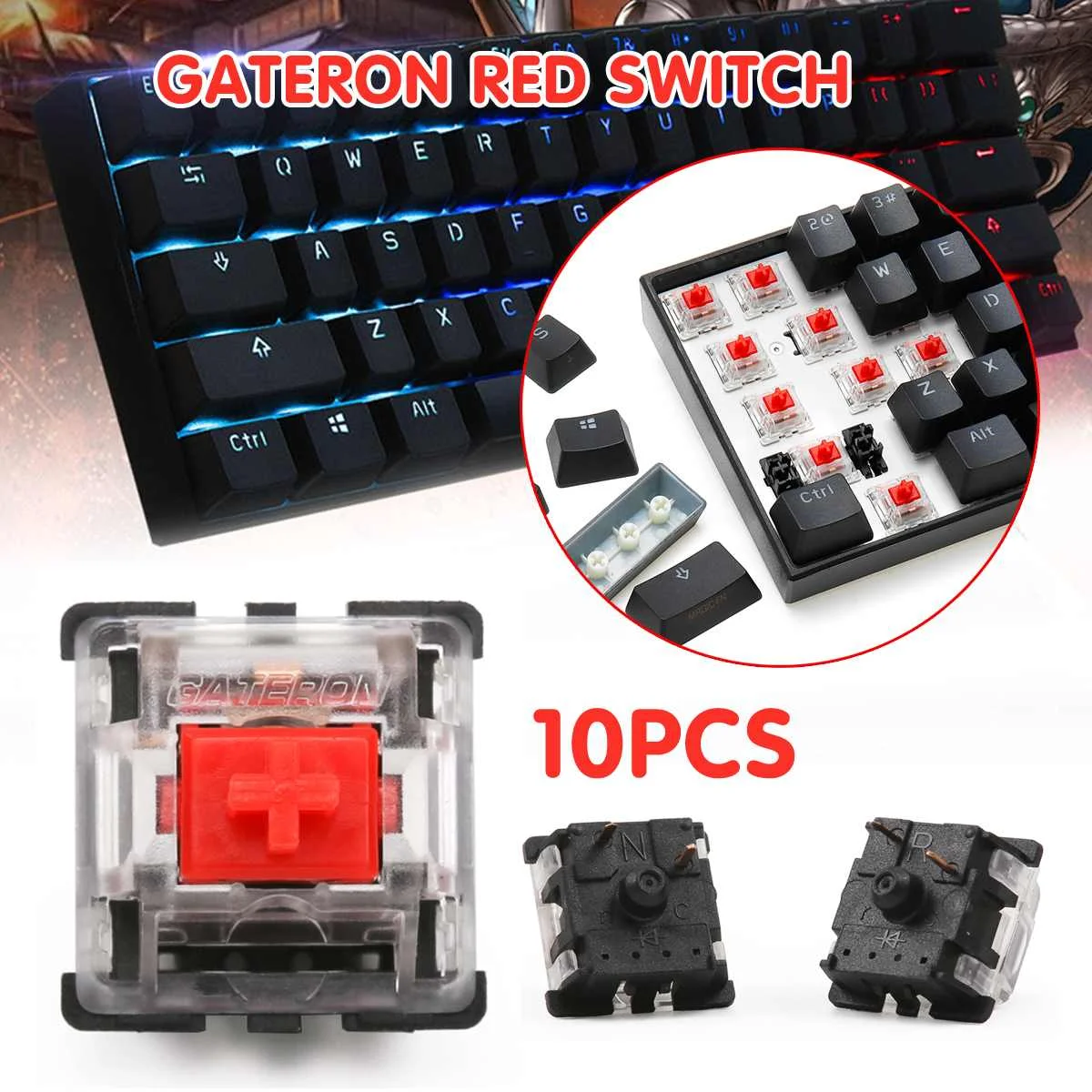 

10PCS Pack 3Pin Gateron Linear Red Switch Keyboard Switch for Mechanical Gaming Keyboard