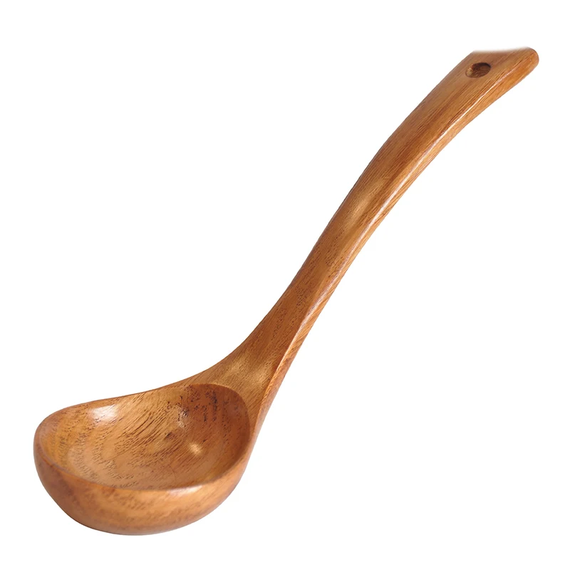 

1xWooden Soup Scoop Wooden Bent Hole Handle Ladle Spoon Kitchen Accessory