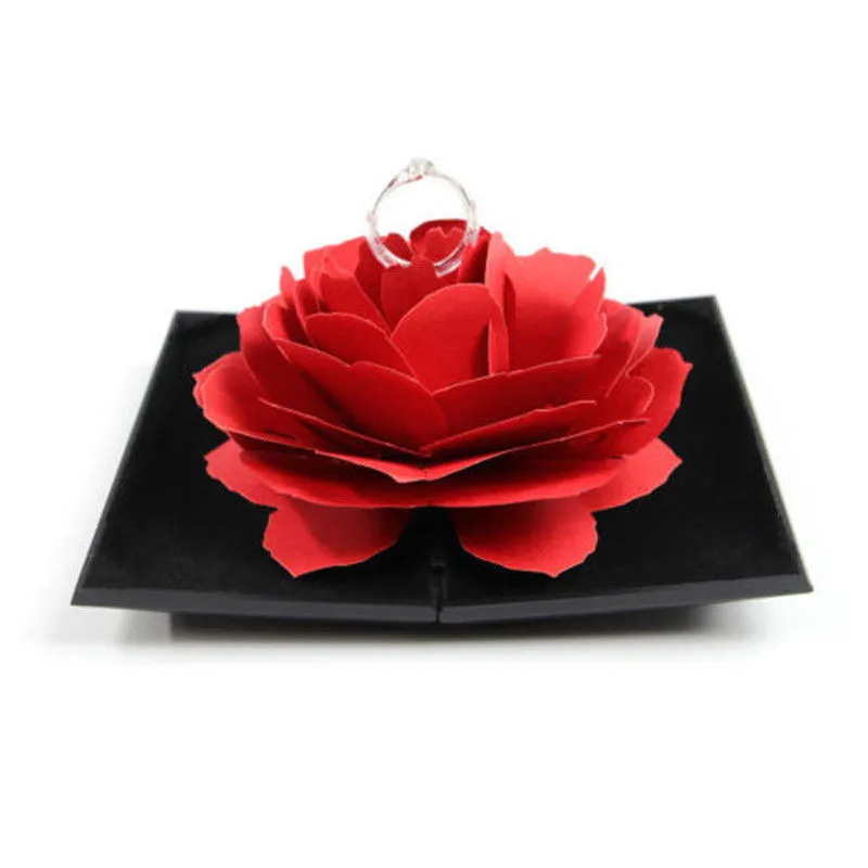 Valentine's Day Folding Rotating Rose Ring Boxes Birthday Wedding