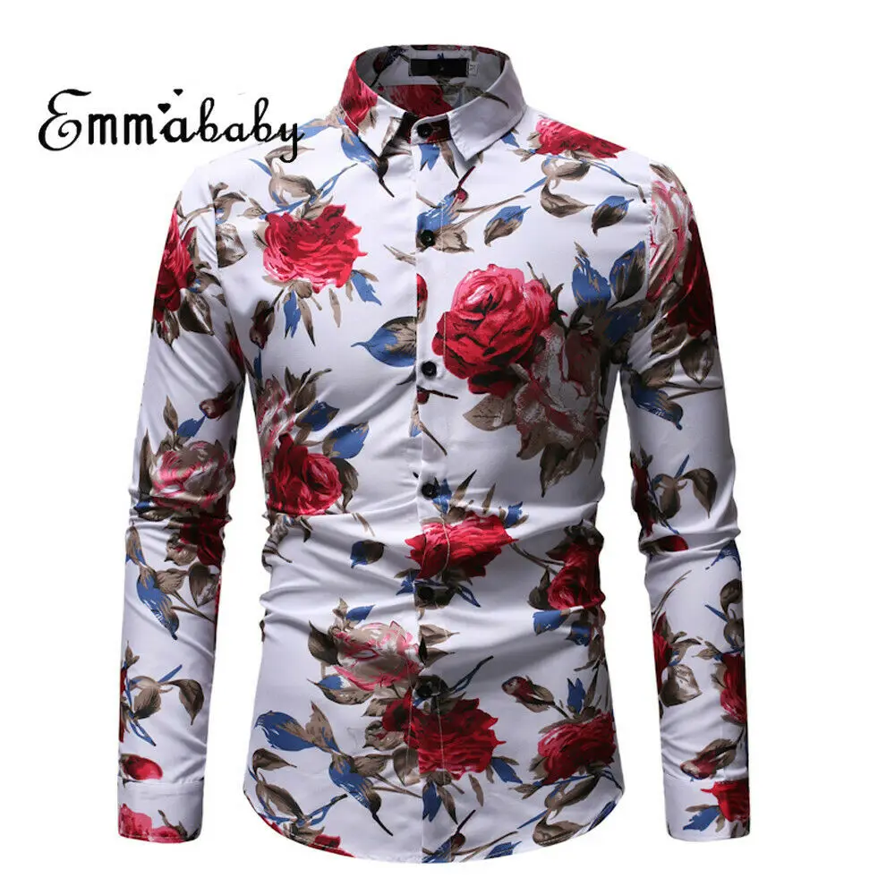 

2019 Retro Floral Printed Man Casual Shirts Fashion Classic Male Dress Shirt Breathable Single-breasted Long Sleeve Brand New