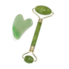 2 in 1 Green Roller and Gua Sha Tools Set by Natural Jade Scraper Massager with Stones for Face Neck Back and Jawline|Face Skin Care Machine| |  - AliExpress