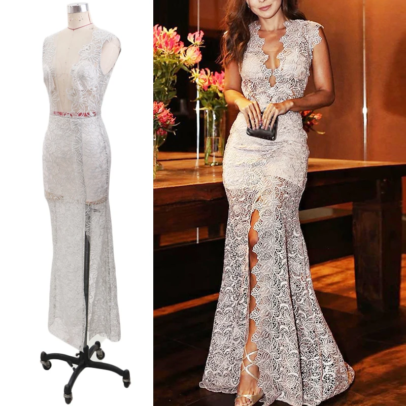 

Women's Slim Fit Deep V-Neck Sleeveless Front Open Big Pendulum Fishtail Dress