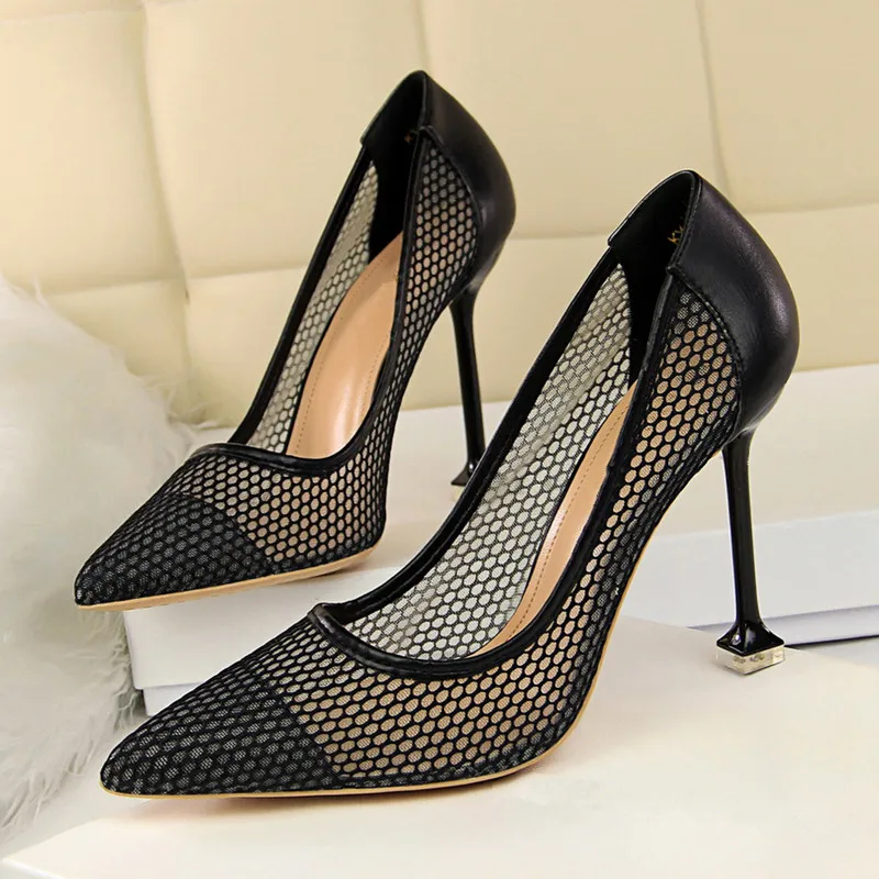 mesh pointed toe pumps