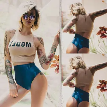 

2019 UK Hot New Sexy Women Sleeveless Print Solid Color Tank Tops Sleeveless T-Shirt Bottoming Vest