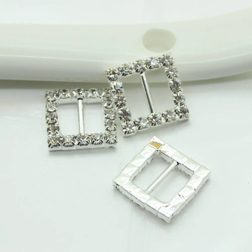 50 pcs 15mm Silver Square-shaped Rhinestone Buckle Slider for Invitation Wedding Letter