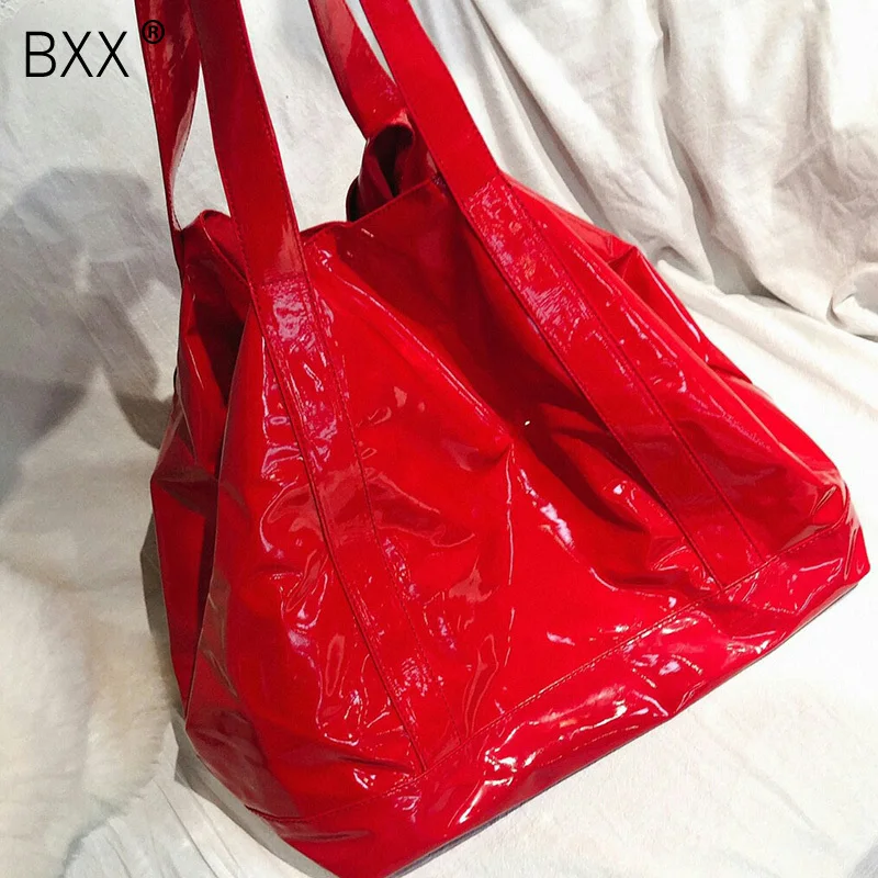 

[BXX] 2019 Woman Bright Red Blue Color Double Handles PU Leather High Capacity Shopping Bag Shoudler Bag Leisure Time LM703