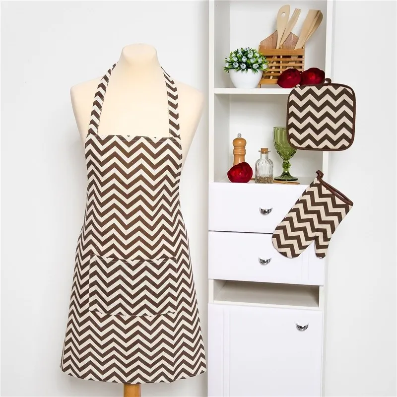 Set Доляна apron/potholder/варежка, Zig Zag Brown, 100% PE, рогожка 200 C/M 3580591 Set Доляна apron/potholder/варежка, Zig Zag Brown, 100% PE, рогожка 200 C/M 3580591