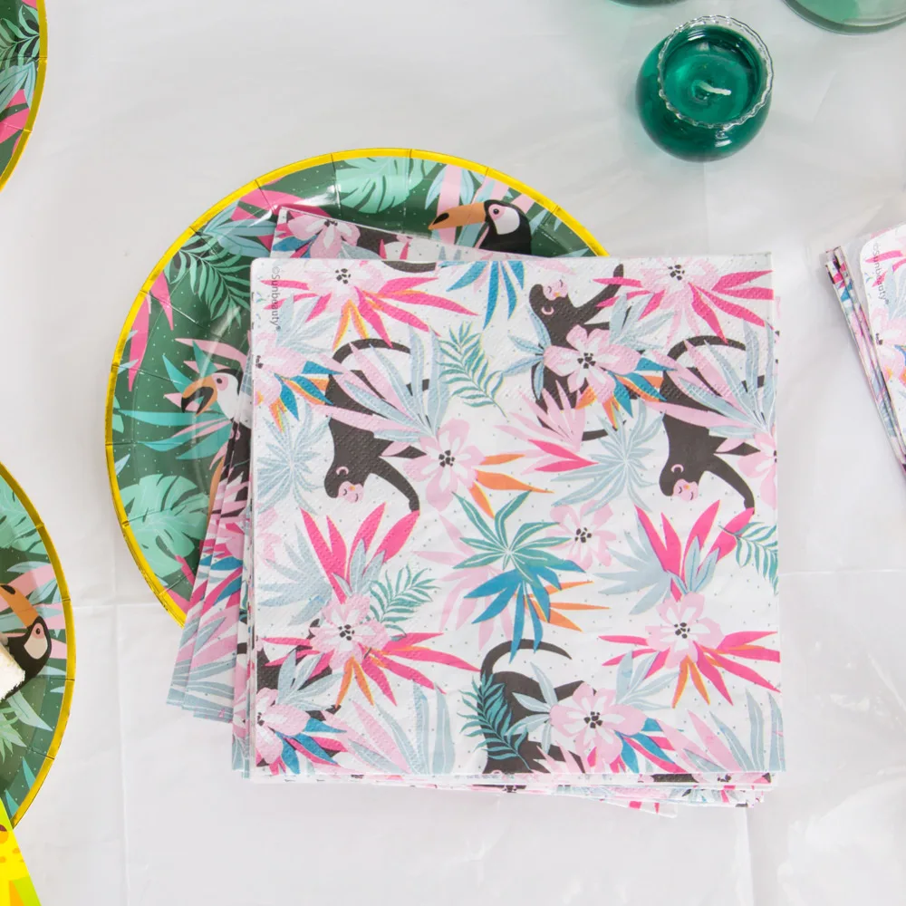 

20pcs Cocktail Napkins Disposable Paper Napkins Tropical Jungle Animal Safari Kids Birthday Summer Party Decorations 2-Ply