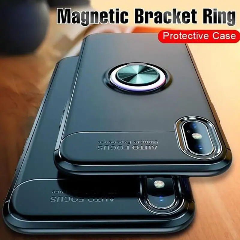

Magnetic Ring Holder Car Stand Phone Case For iPhone 6 6S 8 7 Plus X XS XR Max Soft TPU Matte Case 360 Full Protective Cover