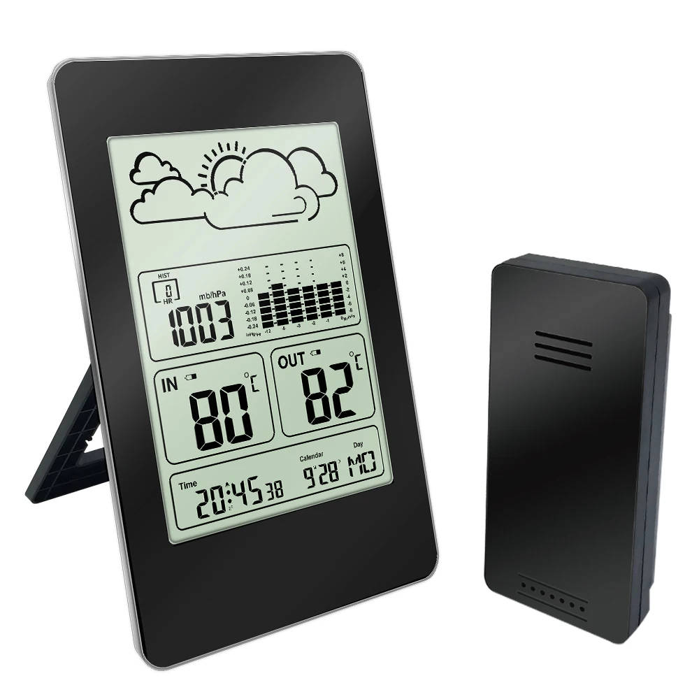 

Thermometer In&Outdoor Temperature/Hygrometer Weather Station Snooze Alarm Clock Time Calendar/Pressure/ Weather Forecast