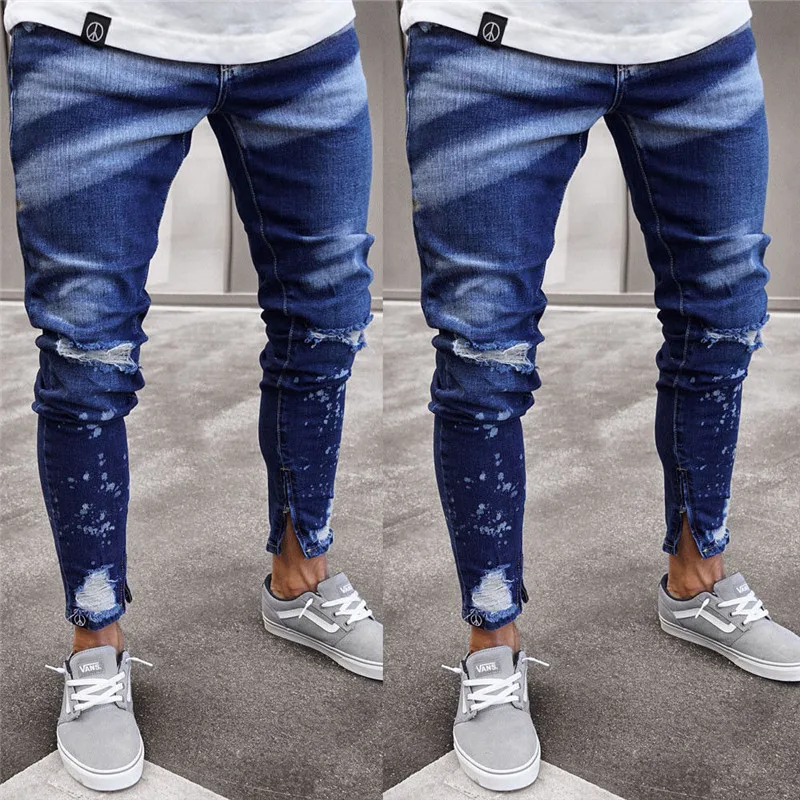 Мужская мода краситель тощий стрейч джинсы потертые рваные джинсы Freyed джинсовые брюки крутые уличные брюки