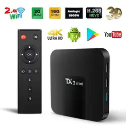 TX3 мини ТВ Android 7,1 Smart ТВ BOX 2 GB/16 GB S905W 4 ядра HD WiFi 4 K телеприставке