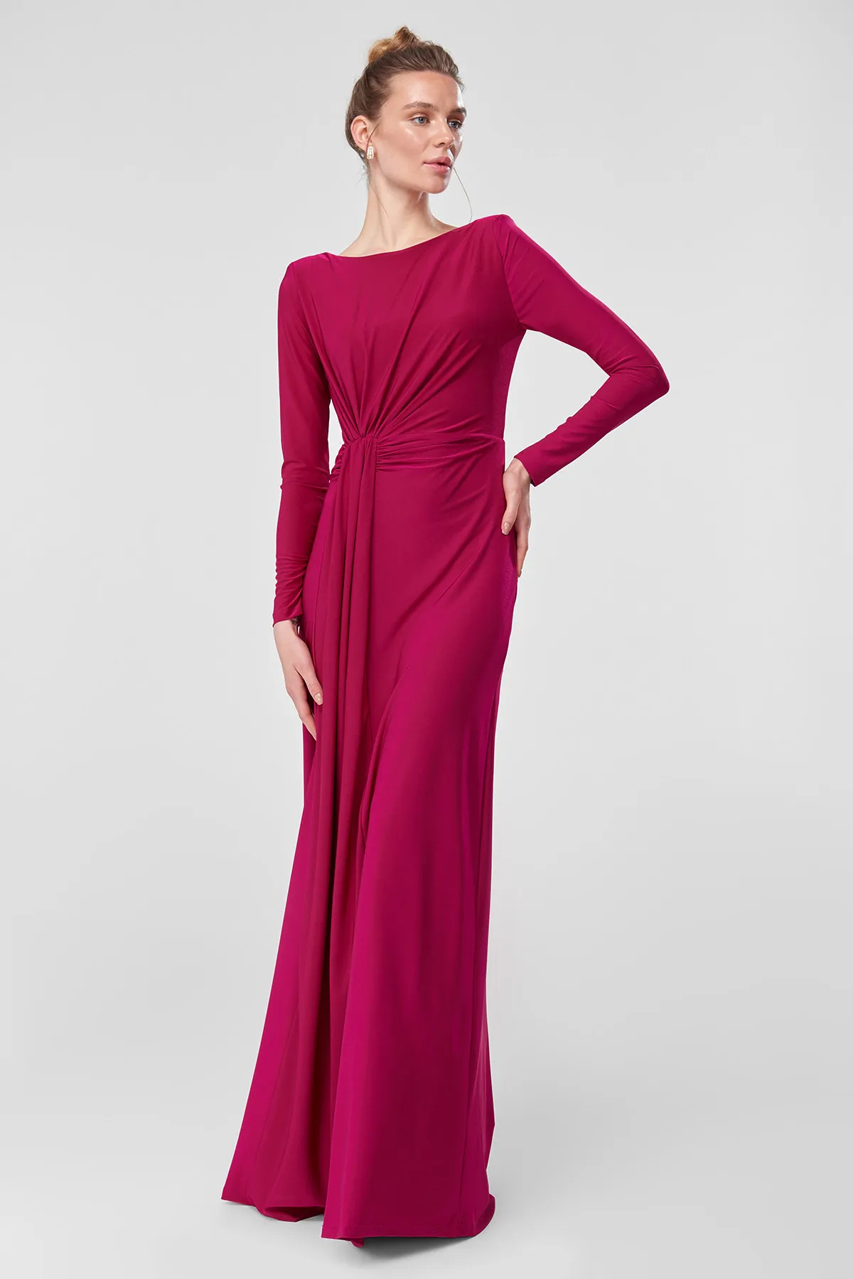 Trendyol Fuchsia Evening Dress ruffles Detailed TPRSS18FZ0156 | Женская одежда