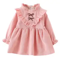 Одноцветное Одежда для маленьких девочек с длинными рукавами и оборками платье-пачка 2018 Мода Высокая Талия дети принцесса осень весенние