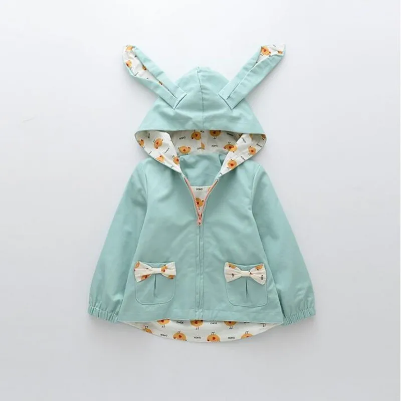 

girls autumn jackets green bunny 3D EARS girls fashion coats bunny kids jackets for girl's clothing children spring jackets