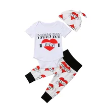 Комплект из 3 предметов на День Святого Валентина; Одежда для новорожденных; комбинезон для маленьких мальчиков; боди+ леггинсы; комплект со штанами