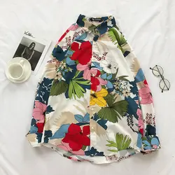 2019 Весенняя мода Цветочный принт теплый хлопок с длинным рукавом Для мужчин гавайская рубашка с отложным воротником французская запонка
