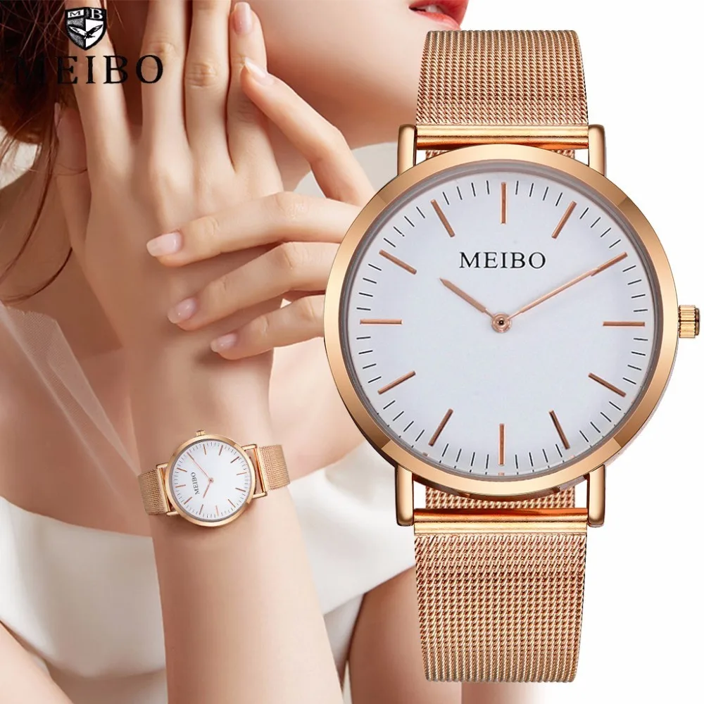 

Women Stainless Steel Simple Watch Luxury Ladies Quartz Wristwatches Clock MEIBO Brand Relogio Feminino