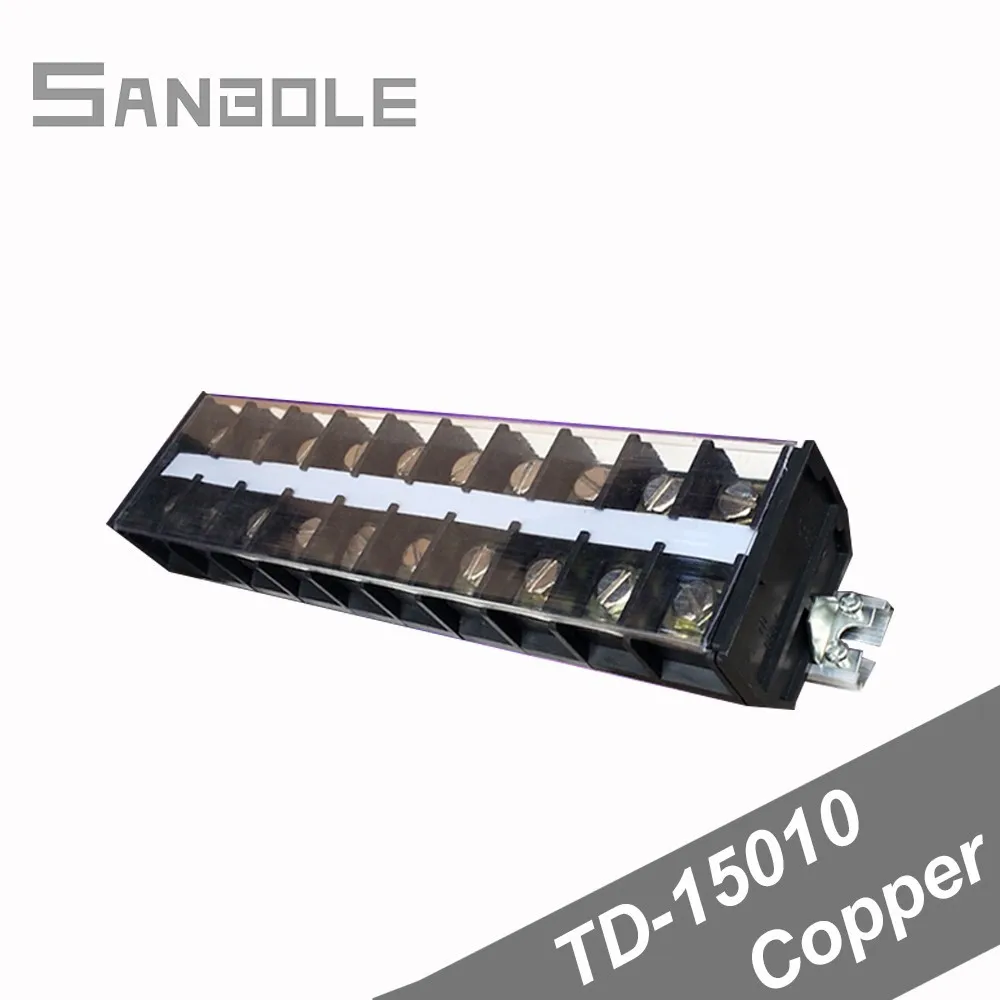 

Copper TD-15010 Combine Type Connection Terminal blocks Dual Row with plastic cover screws DIN rail mounted 150A/10 Positions
