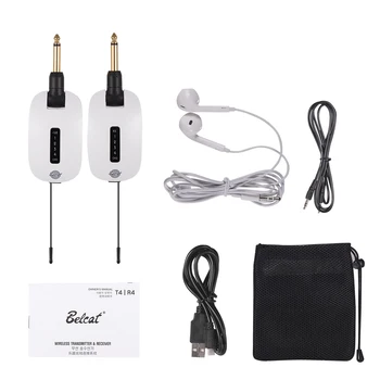 

Belcat T4R4 UHF Guitar Wireless System Electric Guitar Bass Audio Transmitter Receiver Built-in Battery 100M Range with Earphone