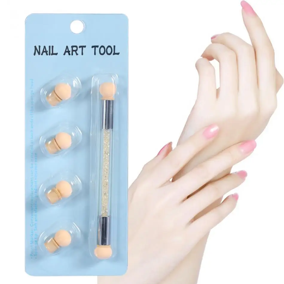 

Double-ended Nail Art Painting Gradient Shading Pen Brush with 4 Extra Sponge Heads UV Gel Makeup Manicure Massager Tool a