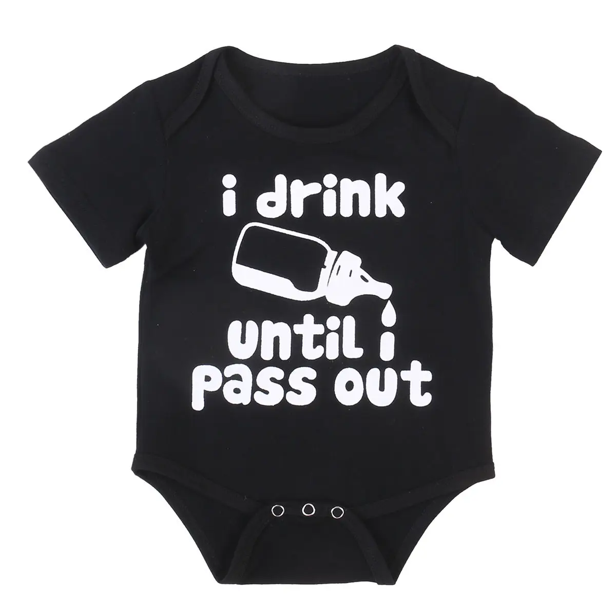 

2018 Cute Toddler Baby Girl Boy Letter Drink Romper Bottle Pattern Jumpsuit Black Clothes Outfits