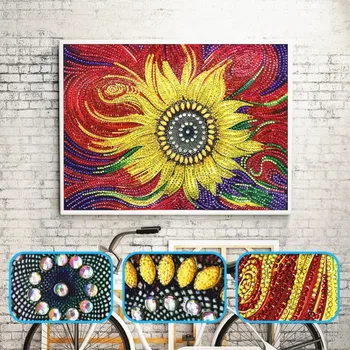 

HUACAN Diamond Embroidery Flower Diamond Painting Special Shape Sunflower 5d Diamond Mosaic Partial Rhinestone Picture 25x35cm
