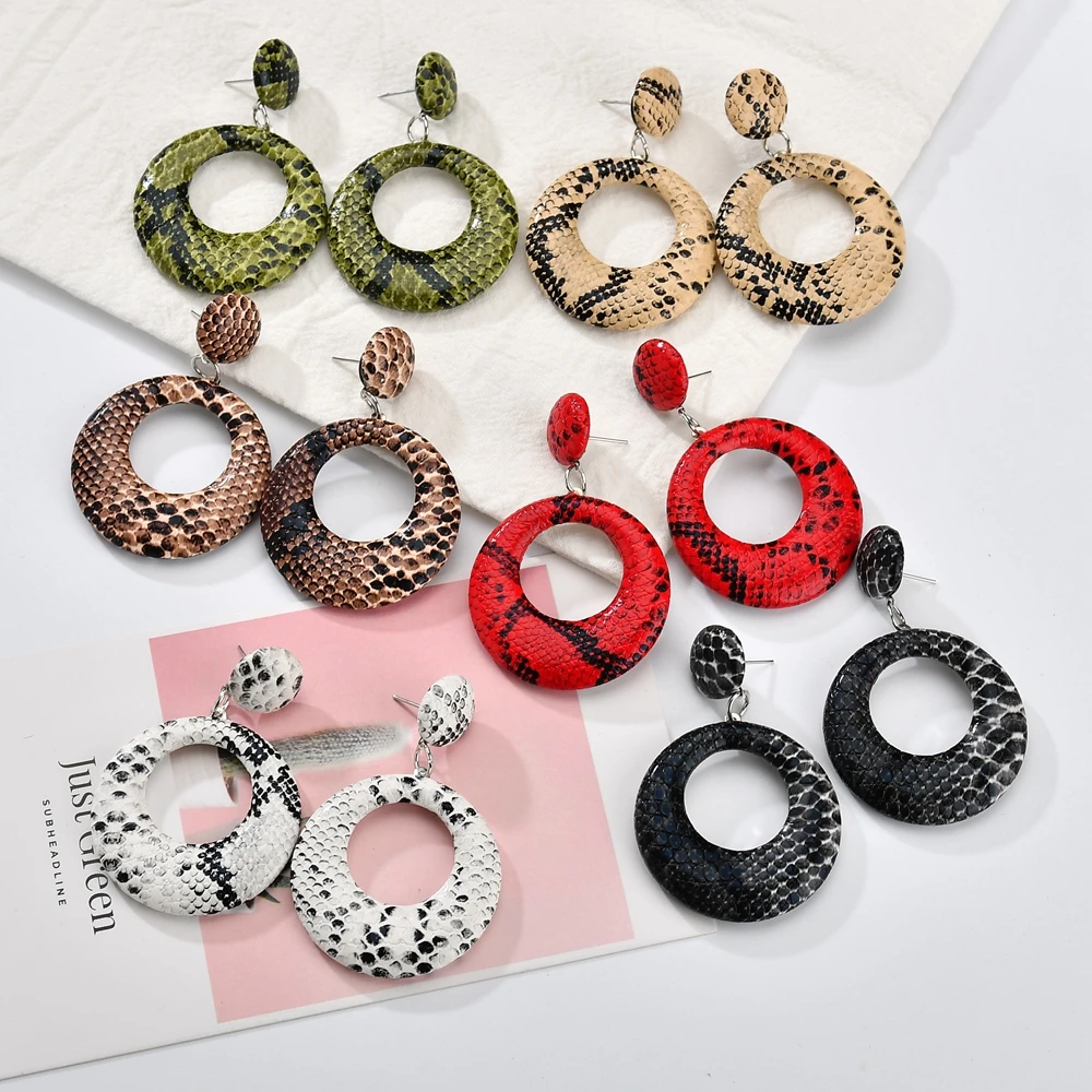 

MESTILO 2019 New Big Round Drop Earrings for Women Punk Vintage Oversize Statement Earrings Snake Skin Party Jewelry Oorbellen