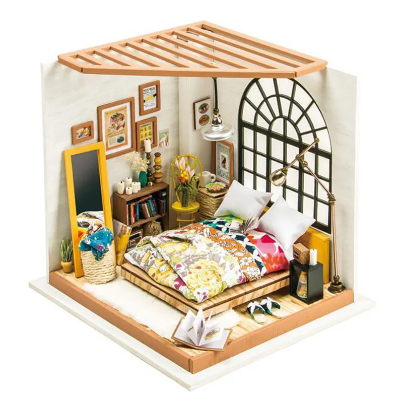 Robotime DIY 3D деревянные головоломки игрушка со светодиодом миниатюрные домики паззлы Милая комната Алисы гостиная игрушечные лошадки для