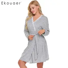 Ekouaer, Женские кимоно, халаты, летние халаты, v-образный вырез, длинный рукав, в полоску, раздельный, для беременных, кормящих, халат, Халат