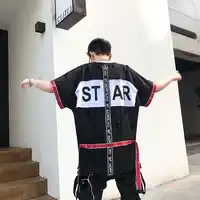 New Ribbon Decoration T-Shirt Summer Fashion Hole Tshirts Mens Hip Hop Casual Short Sleeve Top Tees Streetwear T-Shirts Harajuku