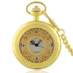 IBEINA золото полые поверхности тема Полный Охотник кварцевые выгравированы Fob ретро кулон карманные часы цепи подарок