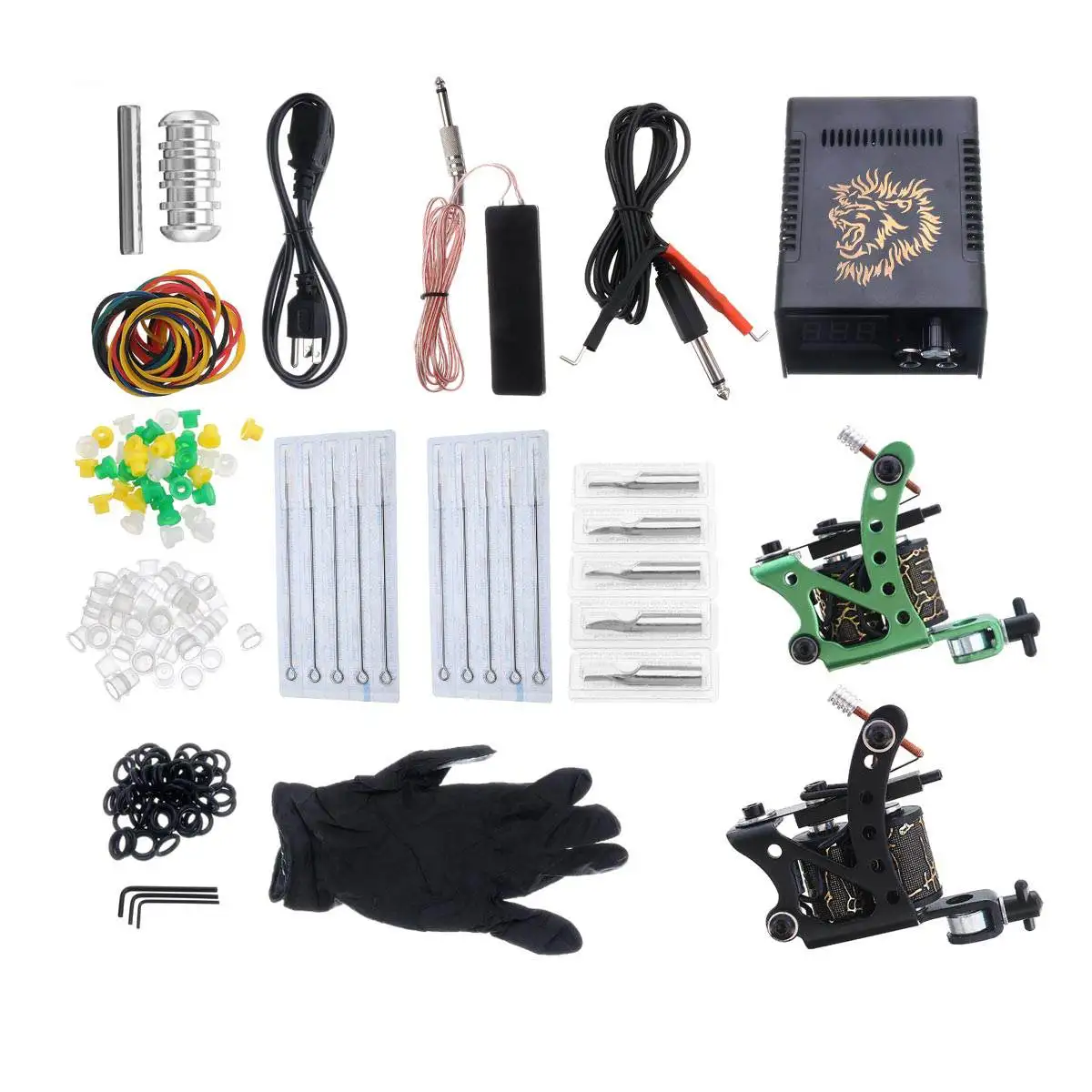 

Complete Tattoo Kit One Machine Set Black Power Supply Needles Permanent Make Up Professional Tattoo Kit Set