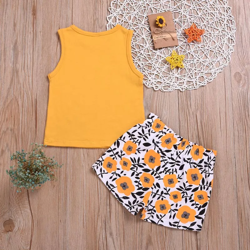Toddler Summer Clothes Baby Girls Outfits Letter Print T-Shirt Top+Floral Bow Skirt 2PC Clothes Kids Baby Girl Clothes Drop Ship