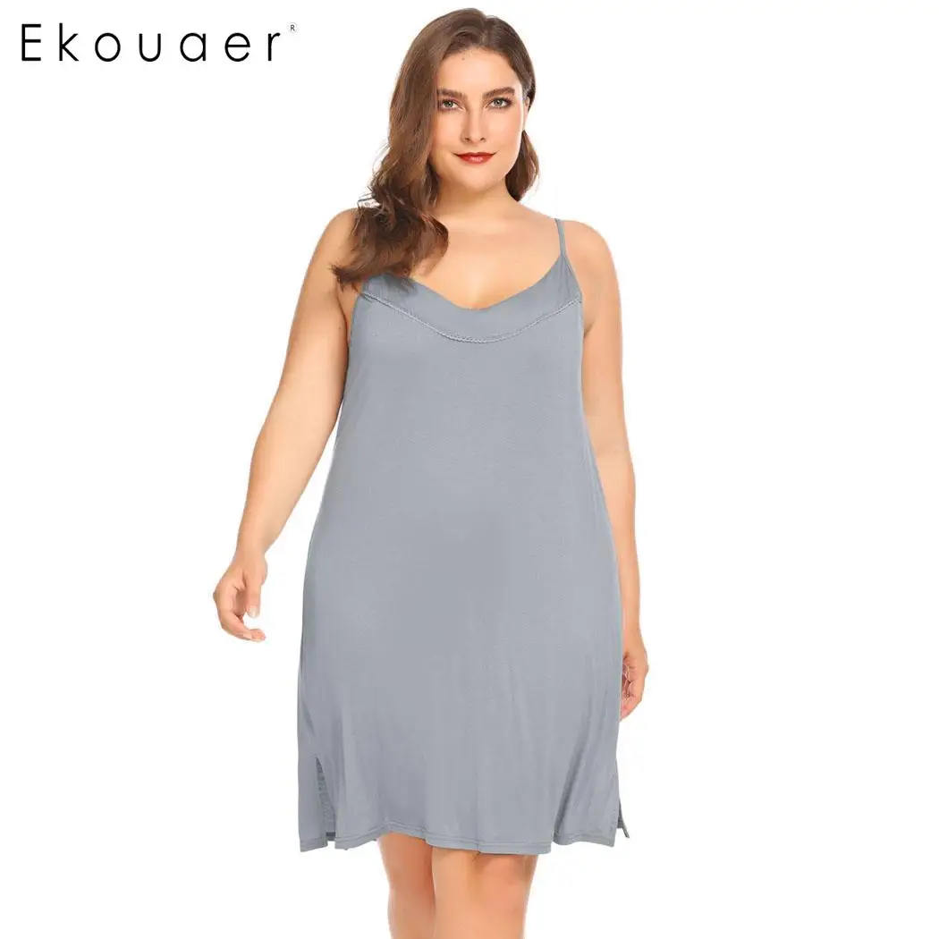 

Ekouaer Plus Size Sexy Nightgown Lounge Dress Women Strappy Chemise Slip Nightgowns Ladies Summer Night Dress 5XL