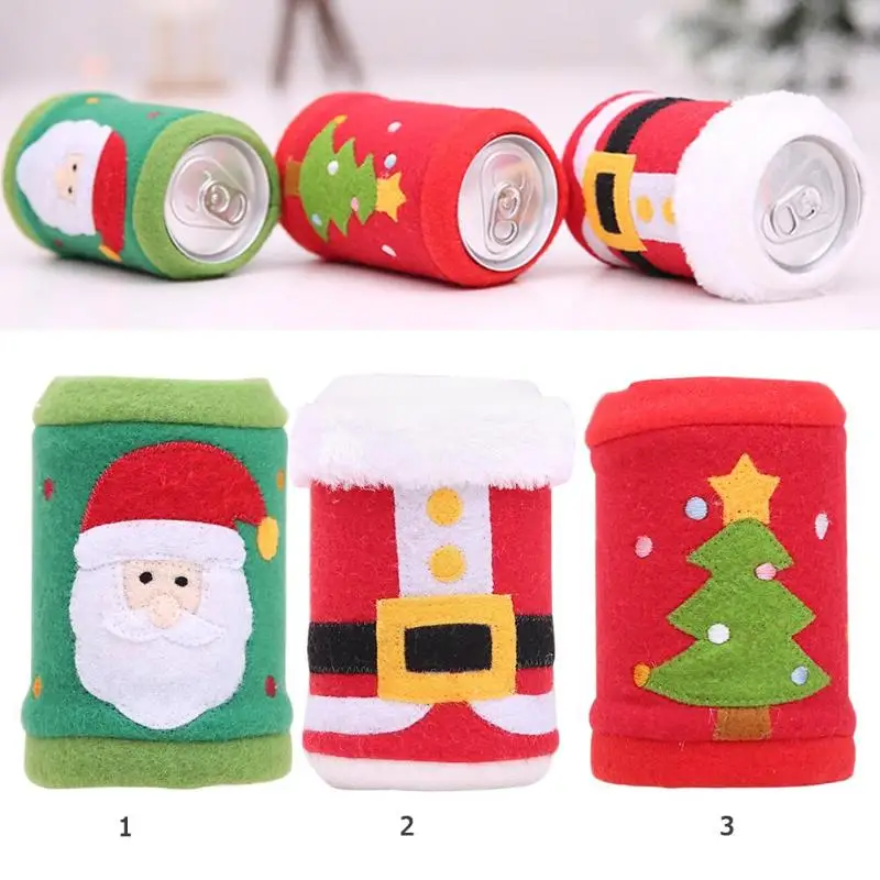 

Cute Christmas Fleece Cloth Red Wine Can Bottle Cover Bags Xmas Table Decor