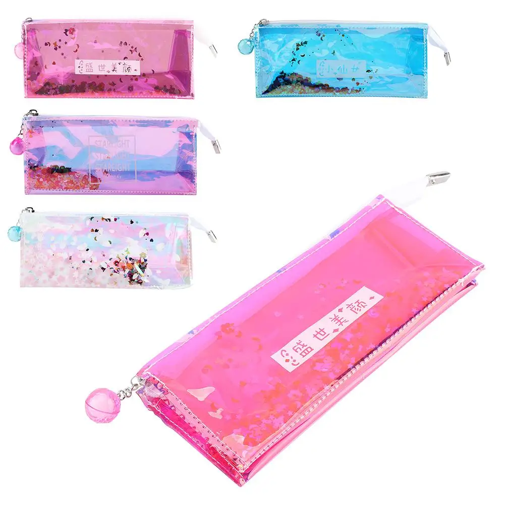 

Portable Multipurpose Fashion Makeup Pencil Pen Case Colorful Transparent Sequin Girls Comestic Storage Bag