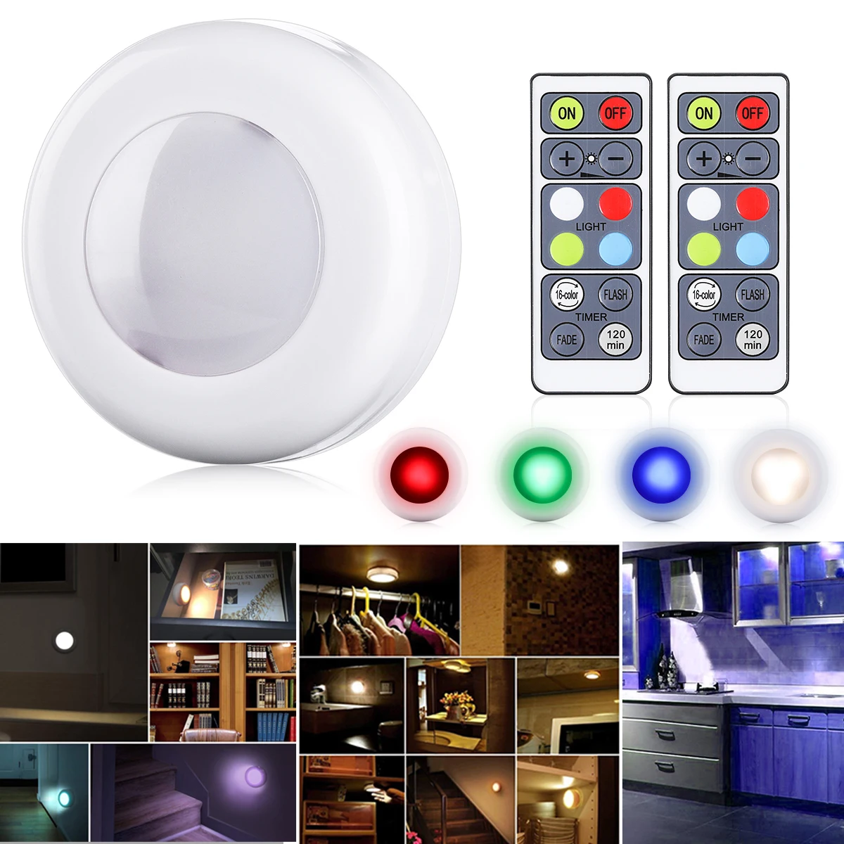 

6PCS RGB Remote Control LED Wardrobe lamp Wireless Under Kitchen Cabinets lights For Close Wardrobe Stair Warm white Night lamp